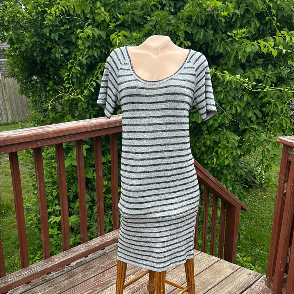 Philosophy Black and Gray Sheath Midi Dress with Dolman Sleeves- Rayon Blend- Sm